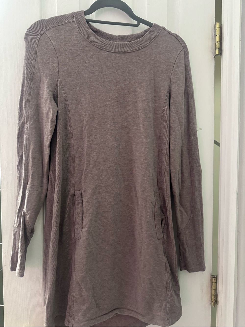 Casual Long Sleeve Sweatshirt Dress in Dusty Taupe